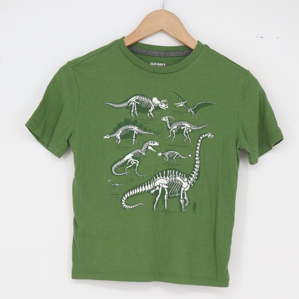 Old Navy T-Shirt Boys M 8 Graphic Green Dinosaur Skeleton Excellent